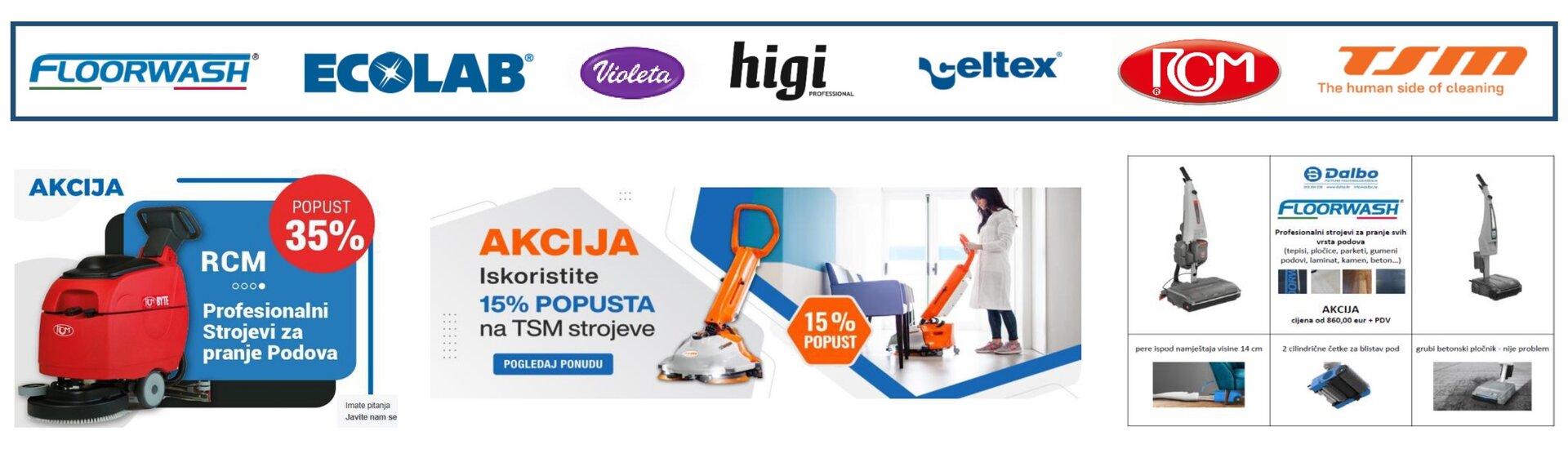 Strojevi i oprema za učinkovito čišćenje podova Promotivni prikaz strojeva i opreme za čišćenje podova